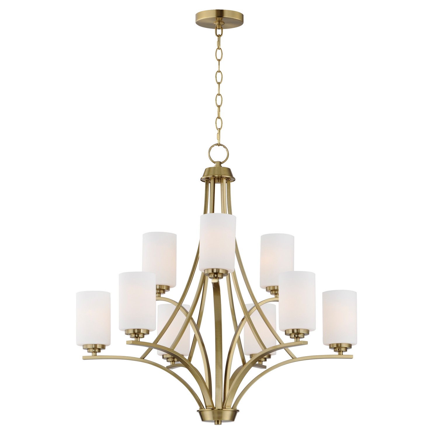 Satin Brass Nine Light Chandelier from the Deven Collection