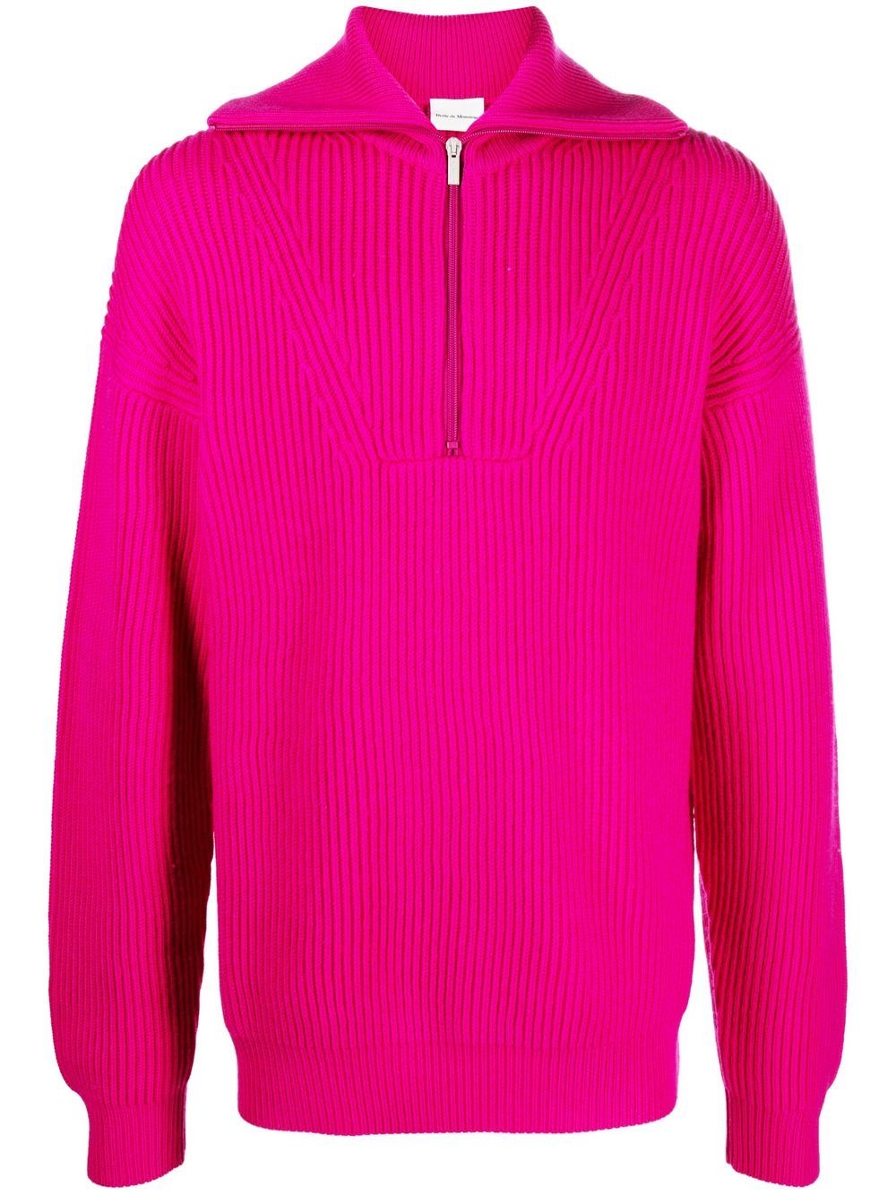 Ribbed short-zip merino jumper - Pink