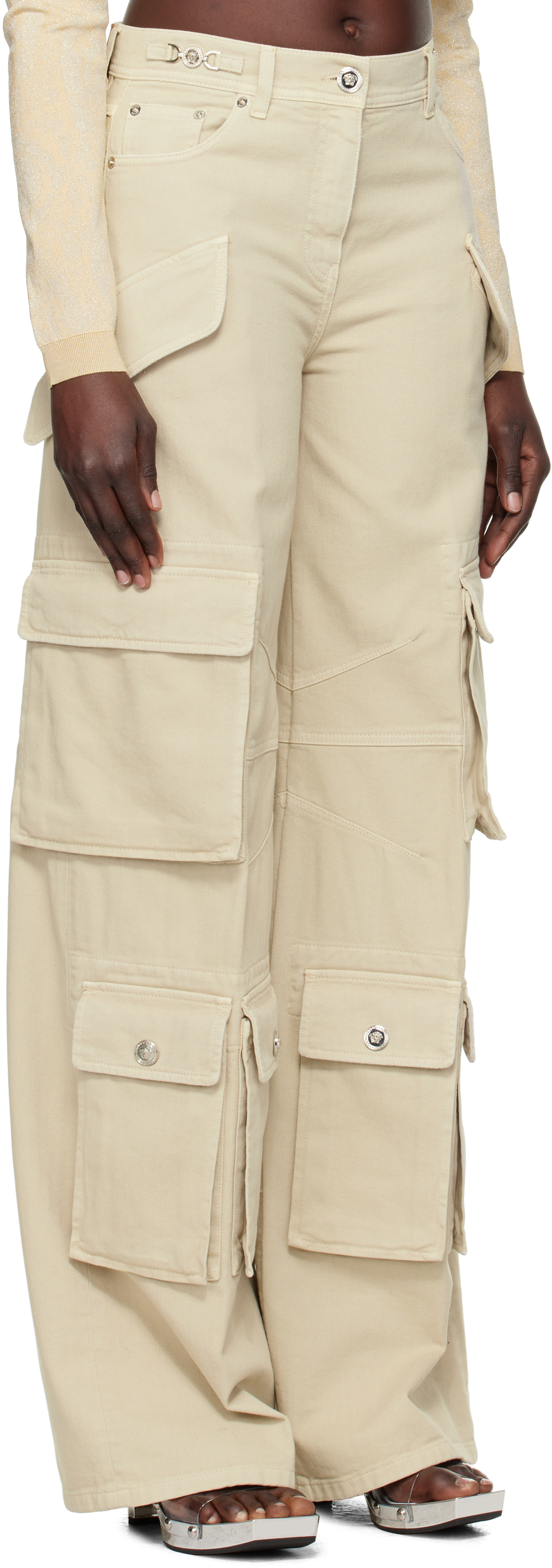 Versace Beige Medusa Denim Cargo Pants