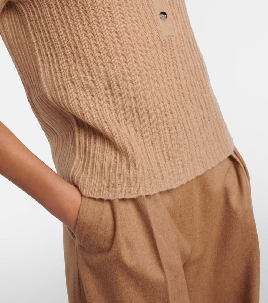 Ribbed-knit cashmere polo shirt