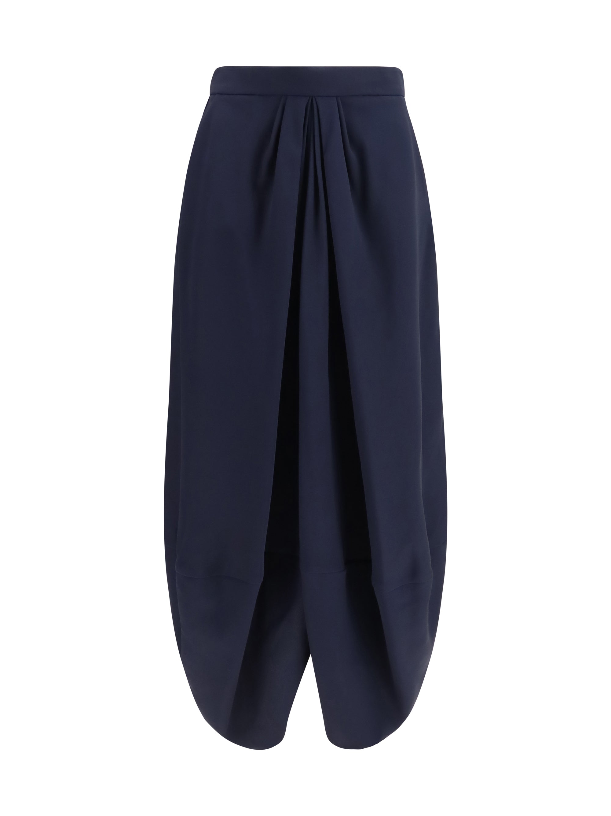 Pleated Silk Skirt — Navy