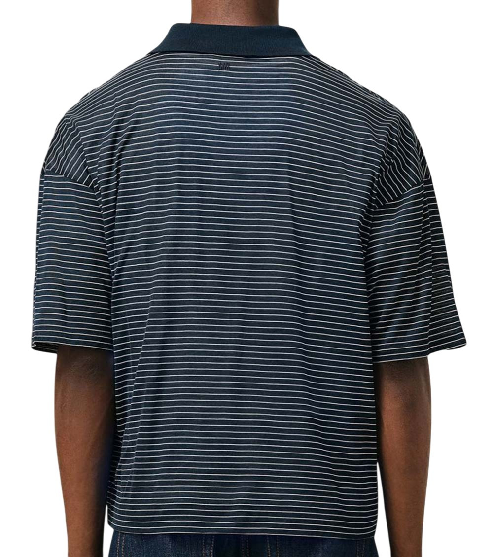 Blue Shirt Collar Striped Polo