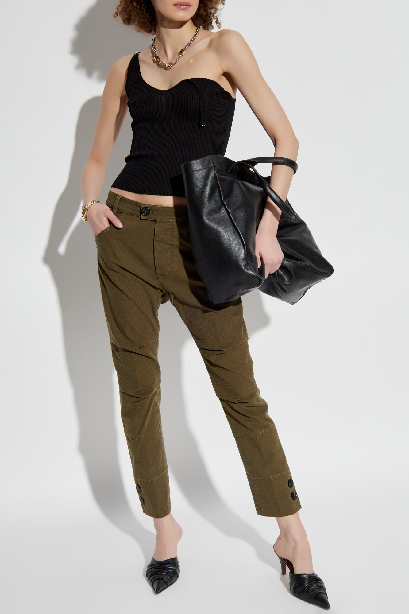 Trousers With Tapered Legs, Women's, Green