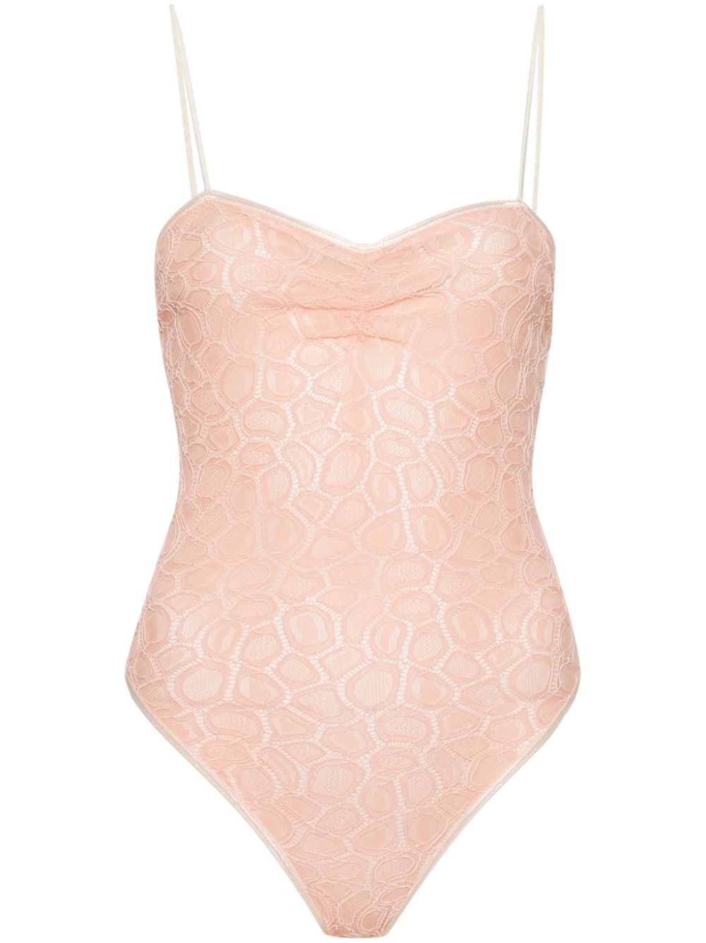 Sweetheart-neck lace bodysuit - Pink