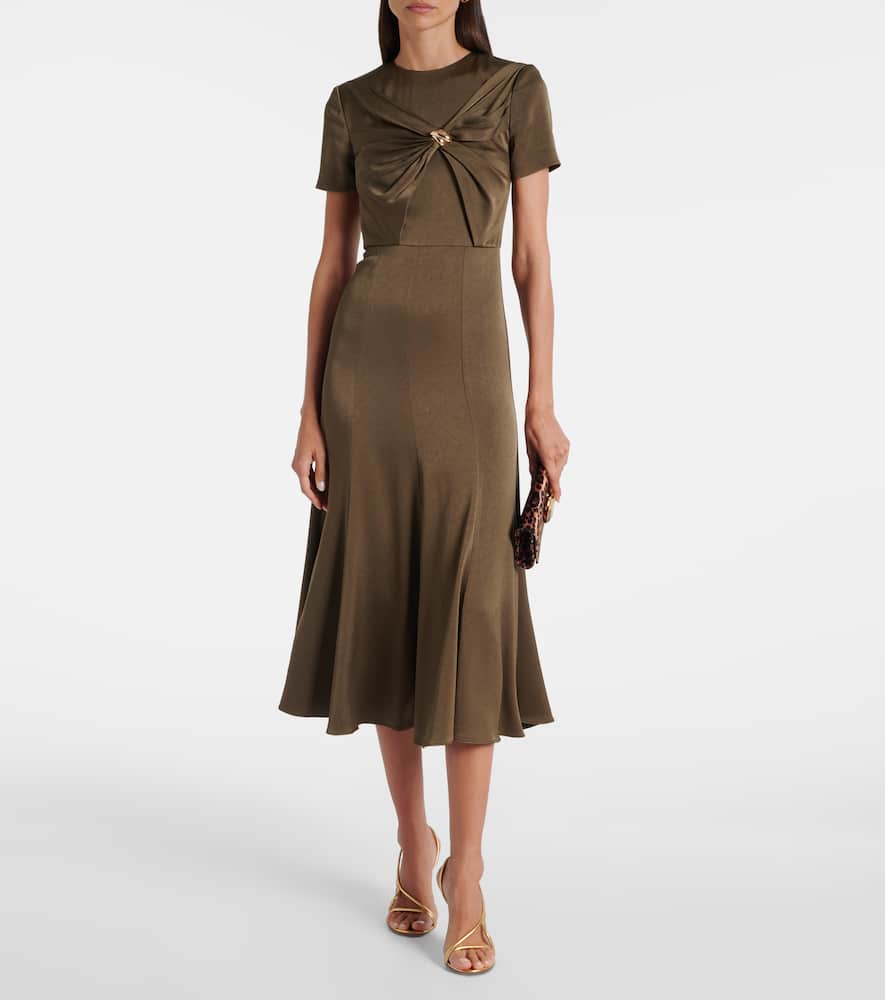Gathered crêpe satin midi dress