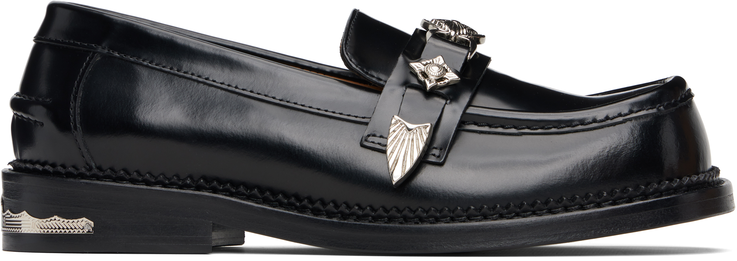 Black Polished Leather Loafers