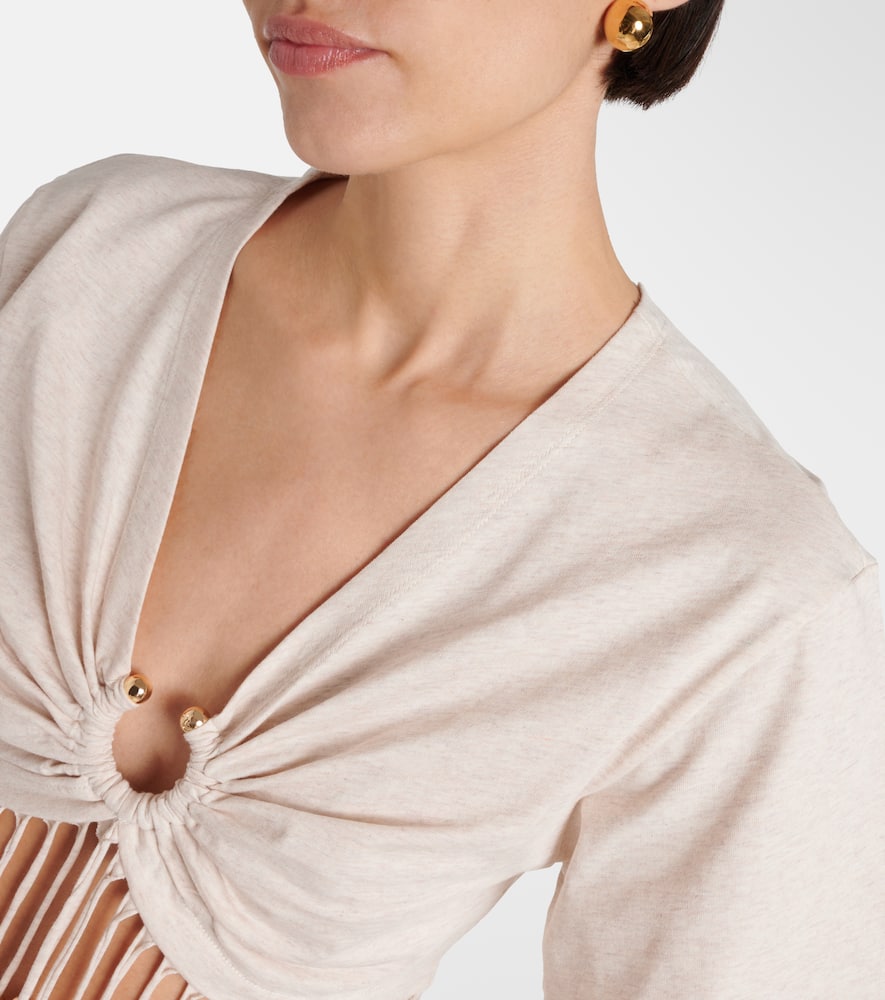 Rabanne Fringed beaded cotton jersey crop top