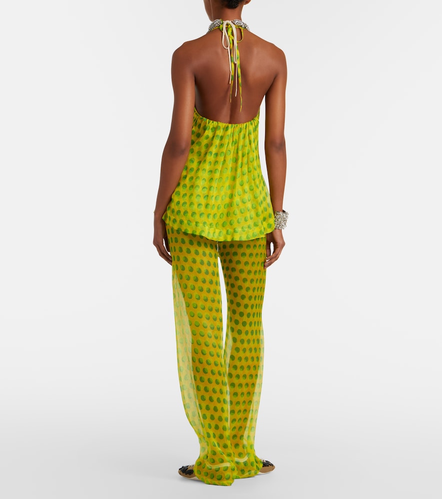 Polka-dot silk straight pants
