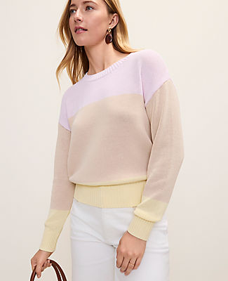 Ann Taylor Petite Colorblock Crew Neck Sweater