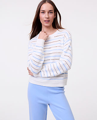 Ann Taylor Weekend Striped Pointelle Sweater