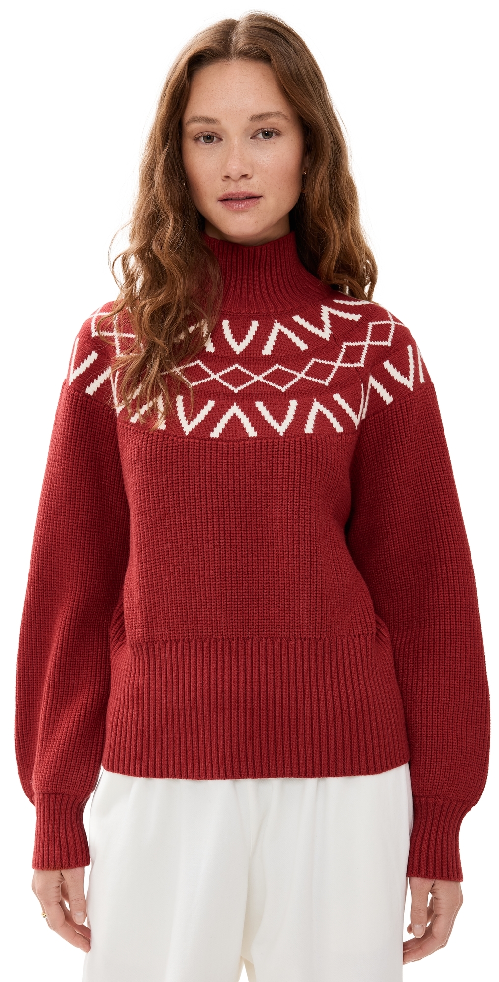Marcie Fair Isle Yoke Knit Sweater Red Dahlia