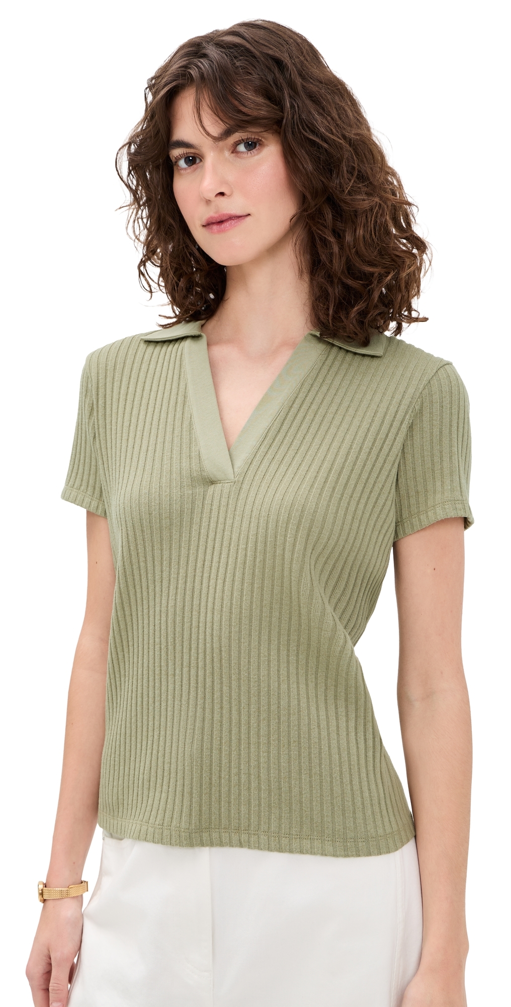 Rib Short Sleeve Polo Olive Stone