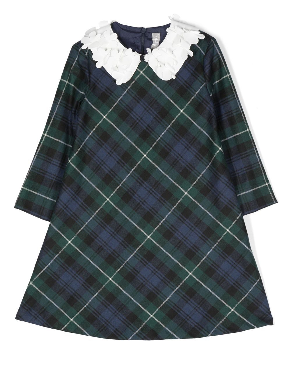 Oversized collar tartan-check dress - Blue