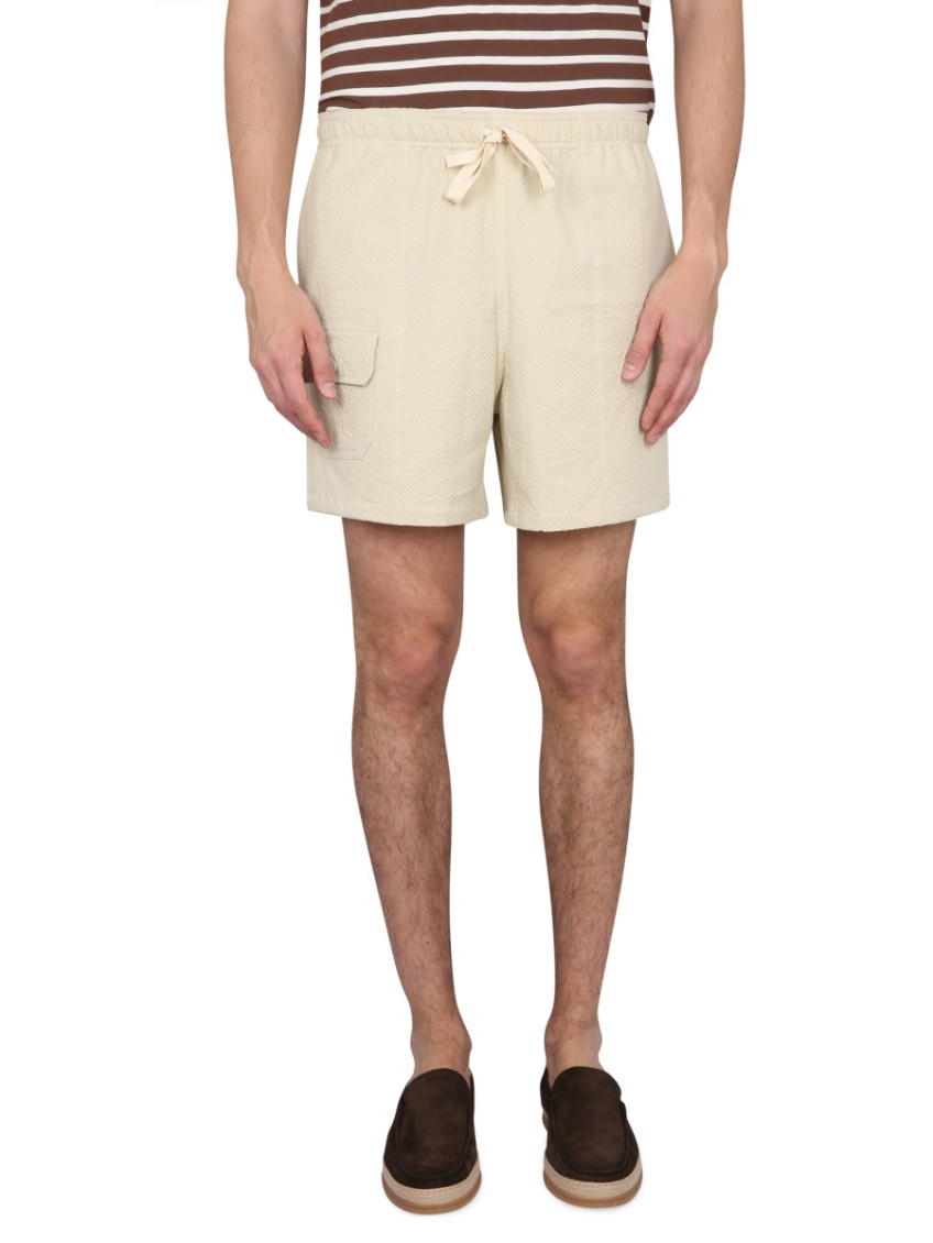 Beige Textured Shorts