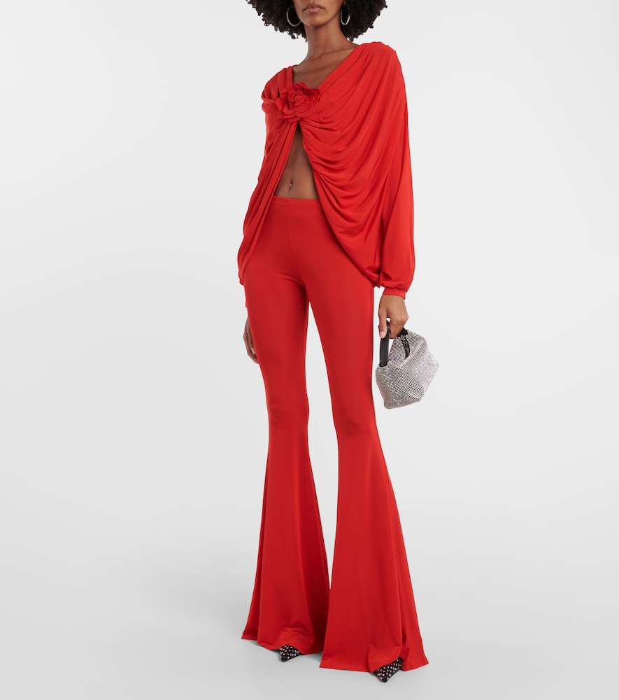 Floral-appliqué draped jersey top