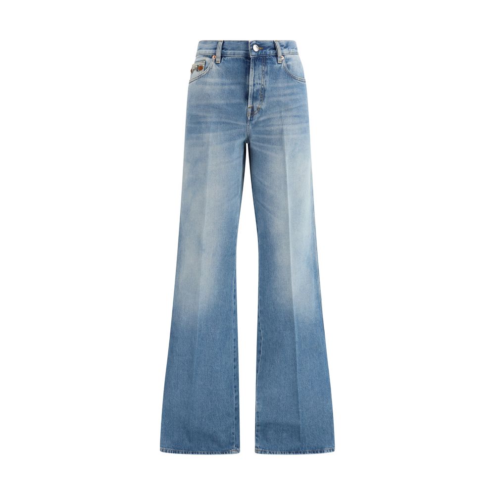 Stone-Washed Flare Jeans — Blue