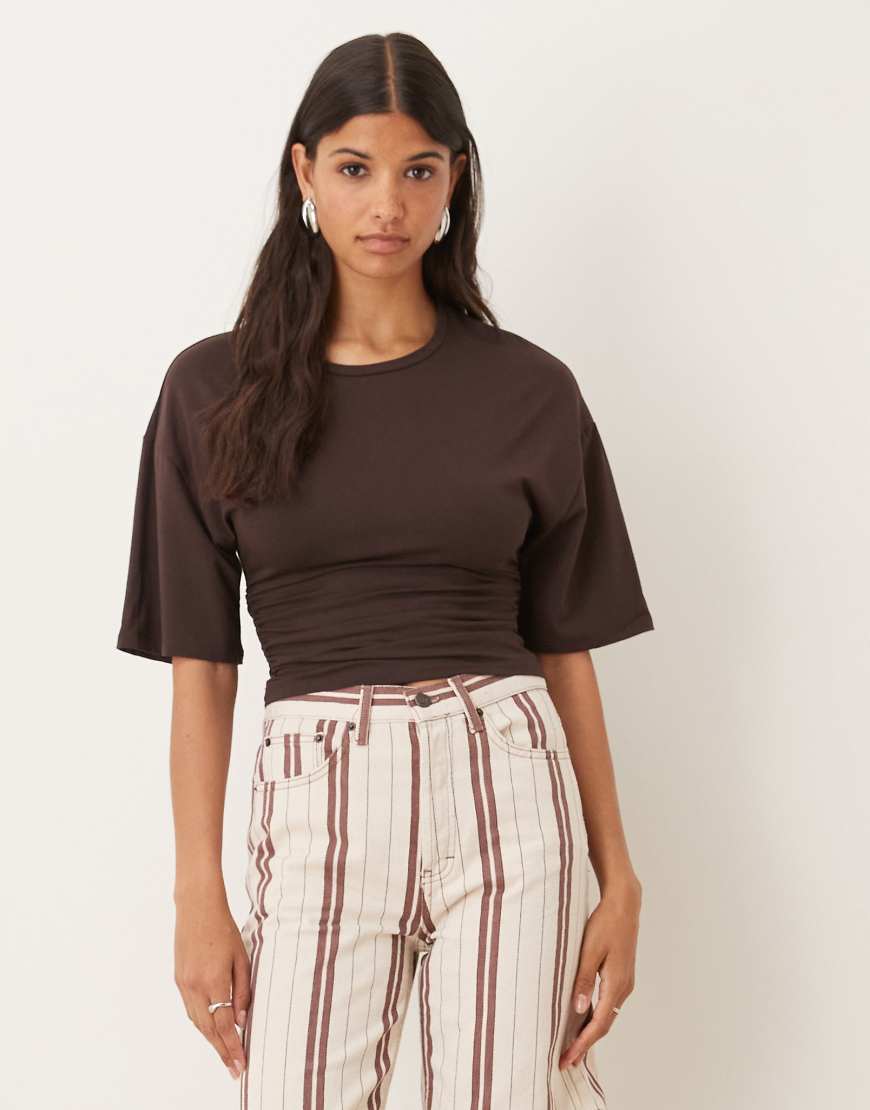 Soft Touch ruched top in brown