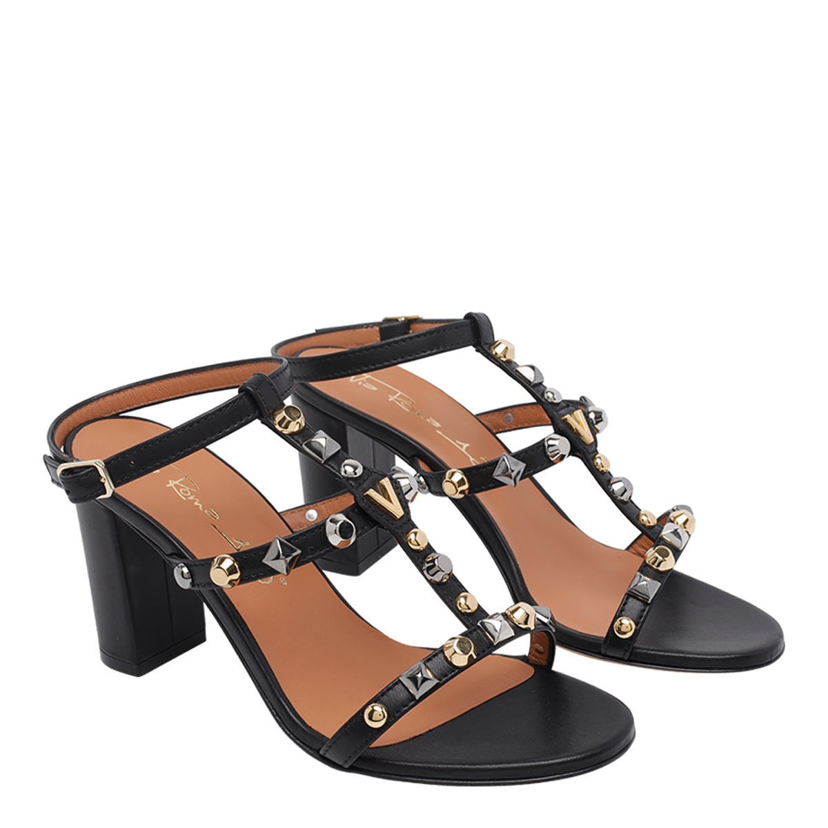 Sandals Black Calf Leather/leather Sole - Women
