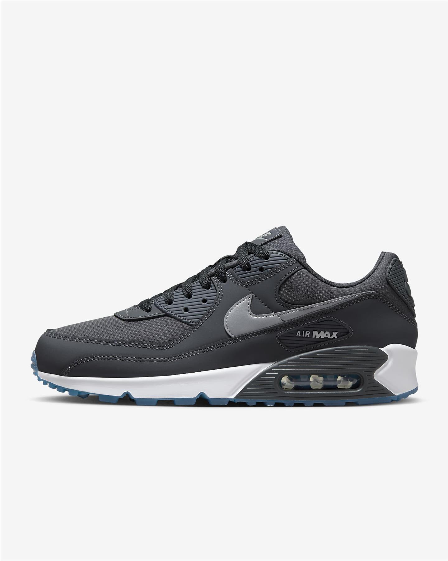 Nike Mens Air Max 90 Men’s Trainers in Anthracite/Industrial Blue/White/Reflect Silver - Grey