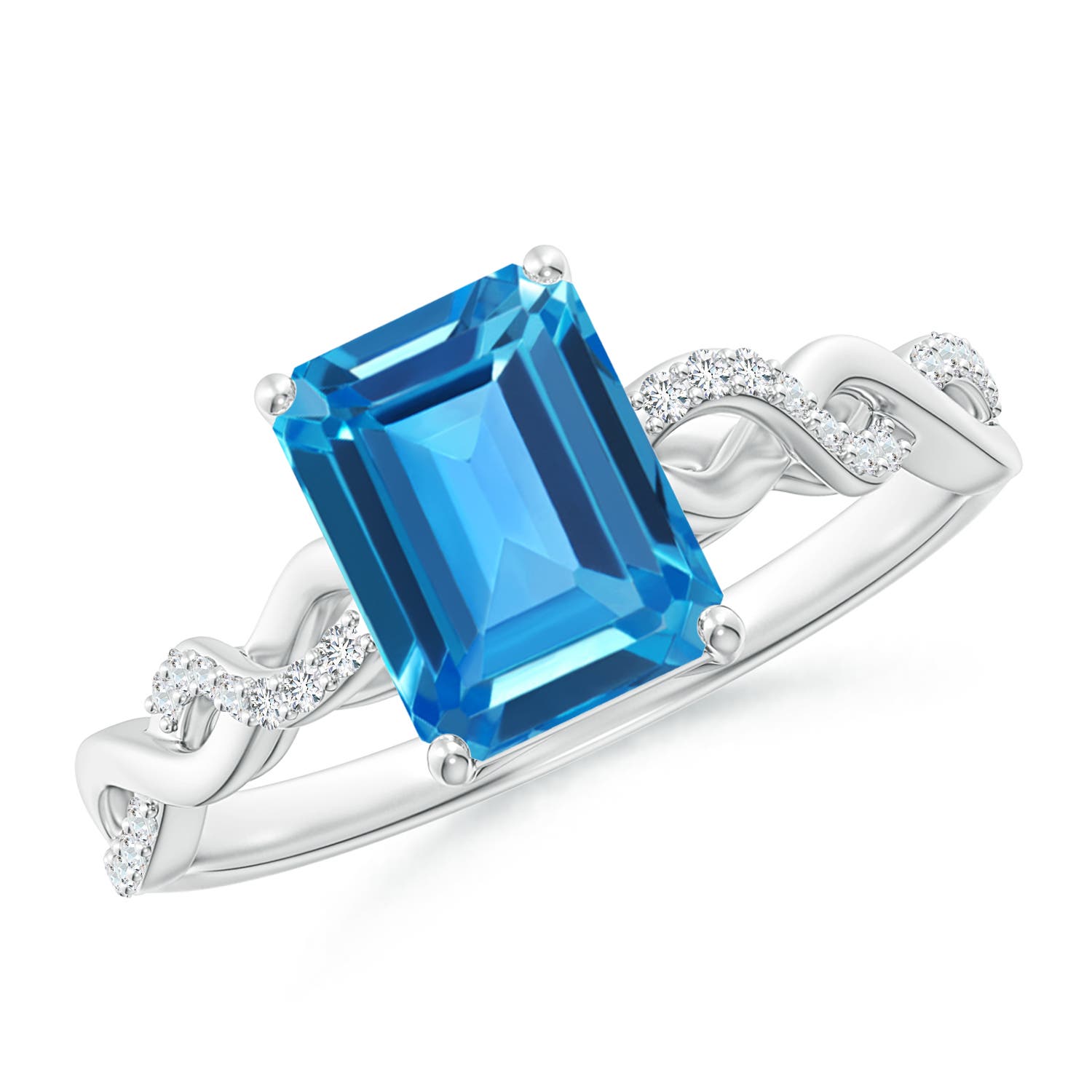 Angara 1.95 Carats Emerald-Cut Solitaire Swiss Blue Topaz Infinity Twist Ring in Platinum