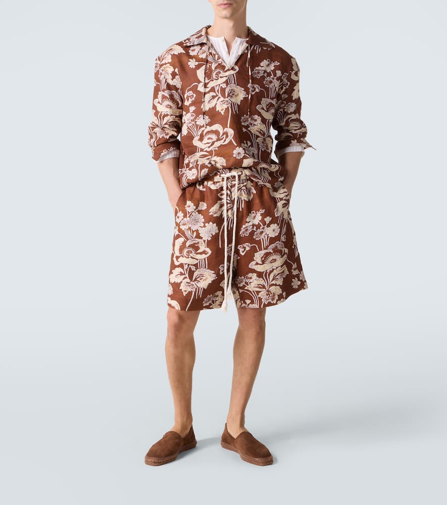Floral linen Bermuda shorts