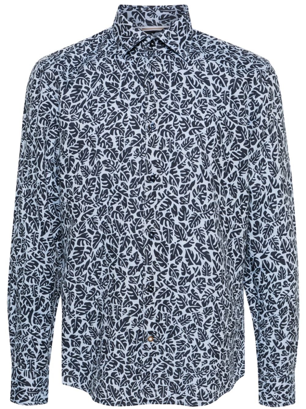 Palm-print linen-blend shirt - Blue