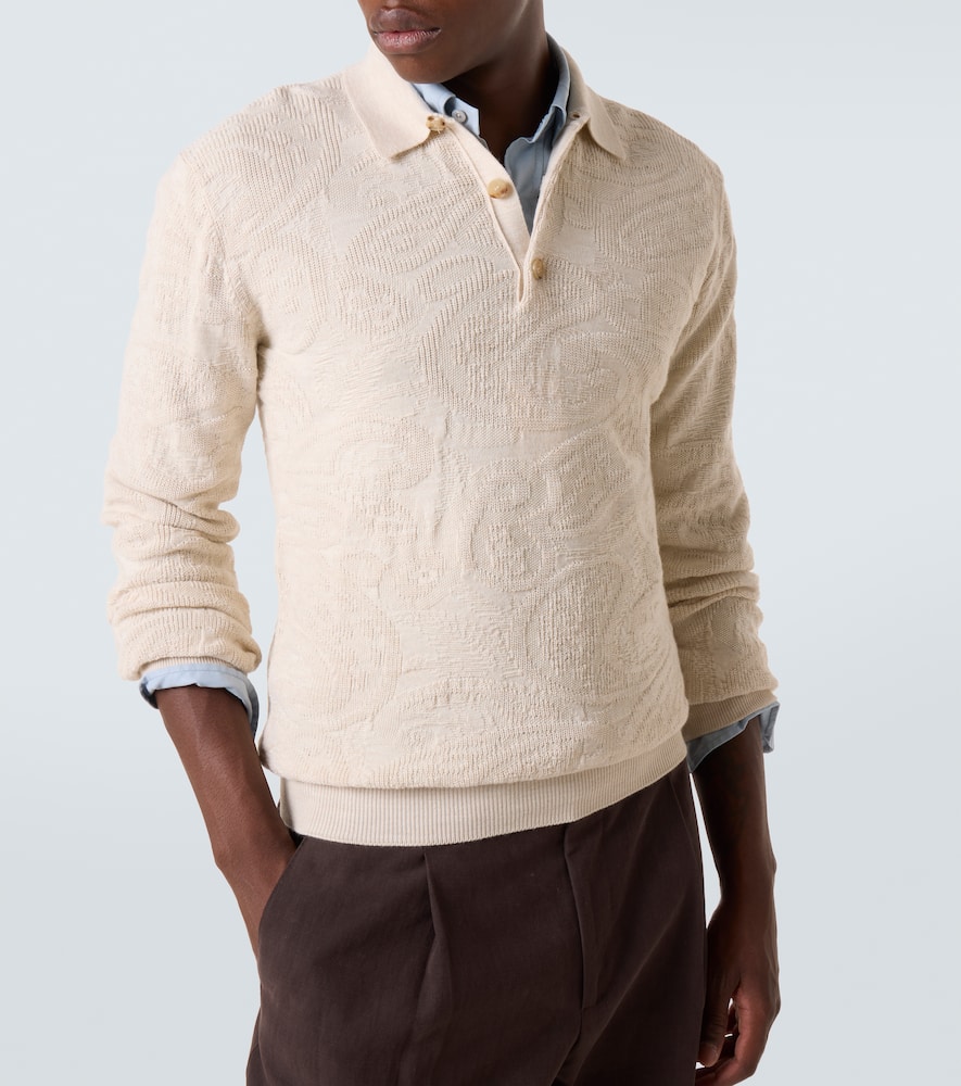 Jacquard wool-blend polo sweater