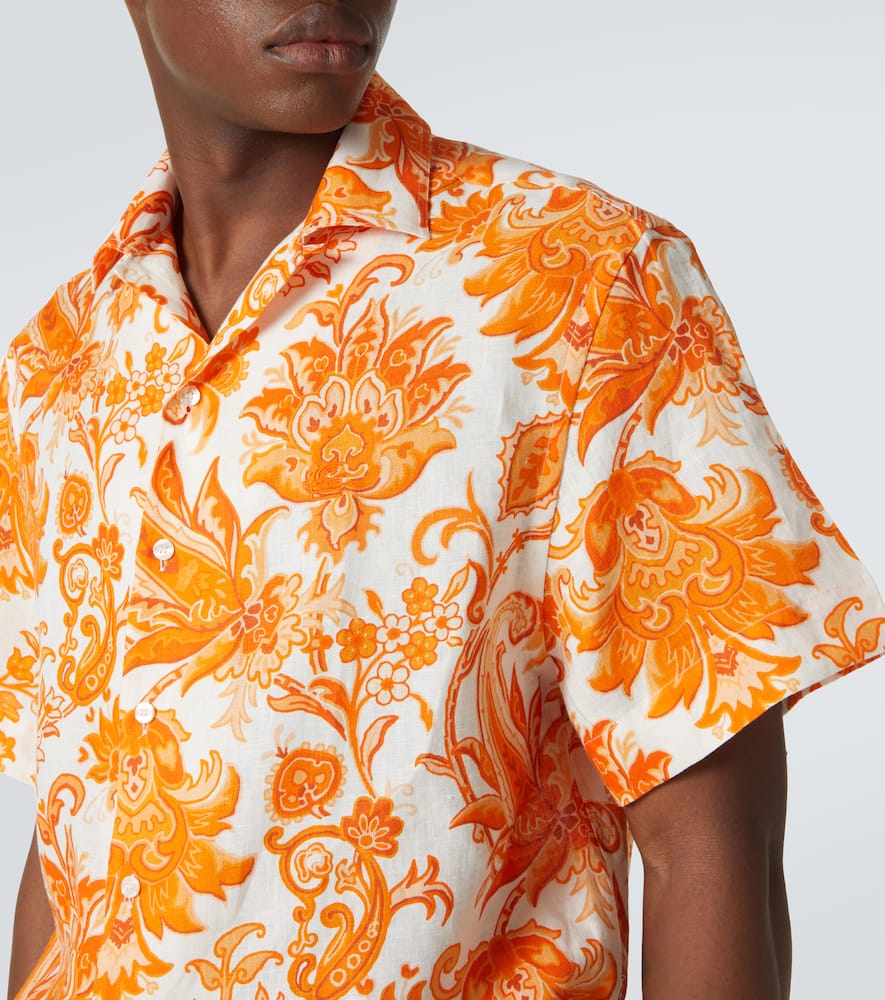 Printed linen bowling shirt