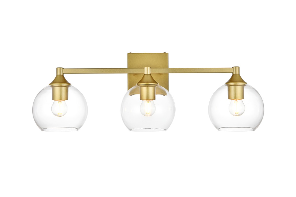Brass and Clear Three Light Bath Sconce from the Foster Collection
