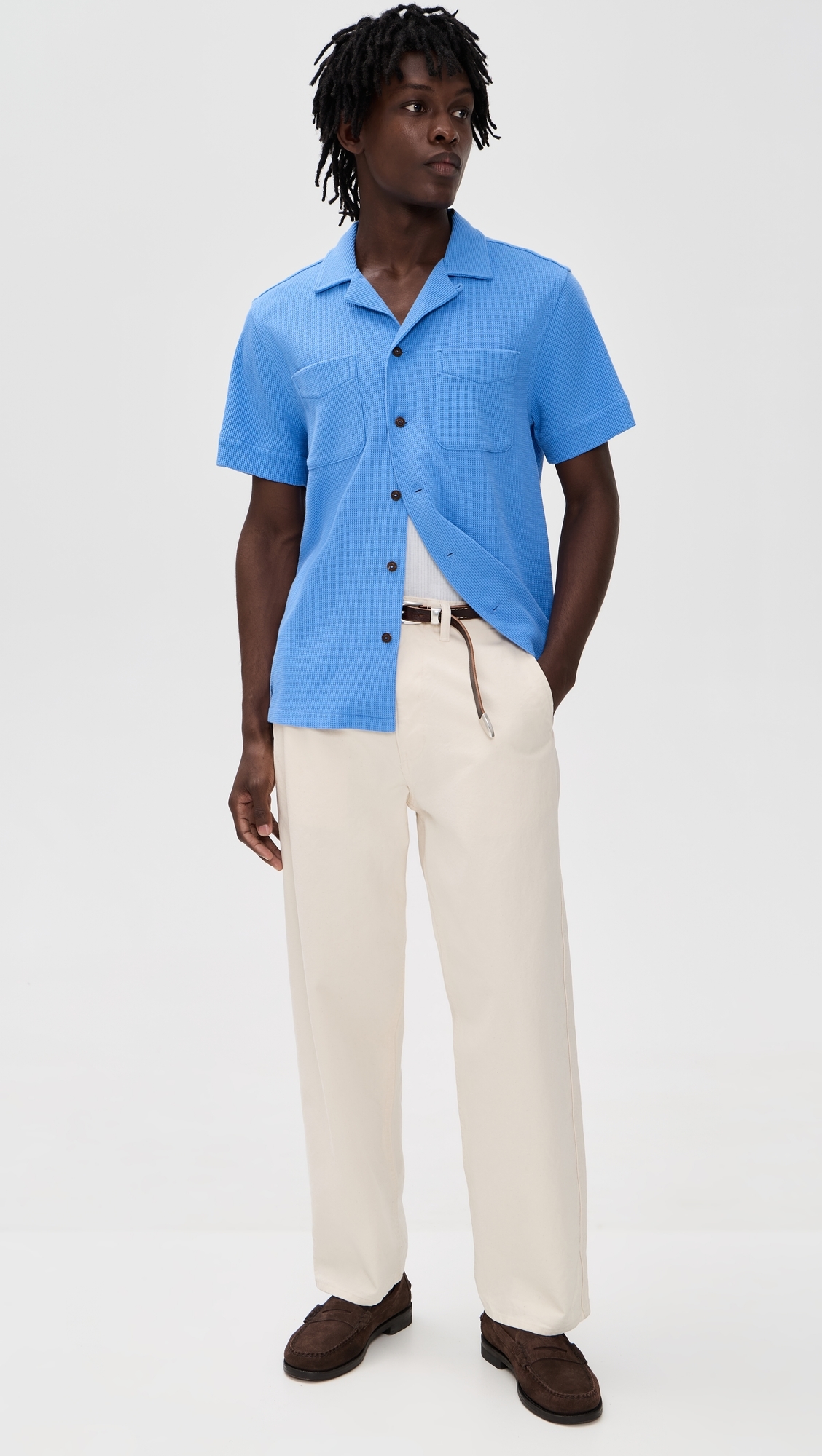 Waffle Knit Andy Camp Shirt Harbor Island Blue