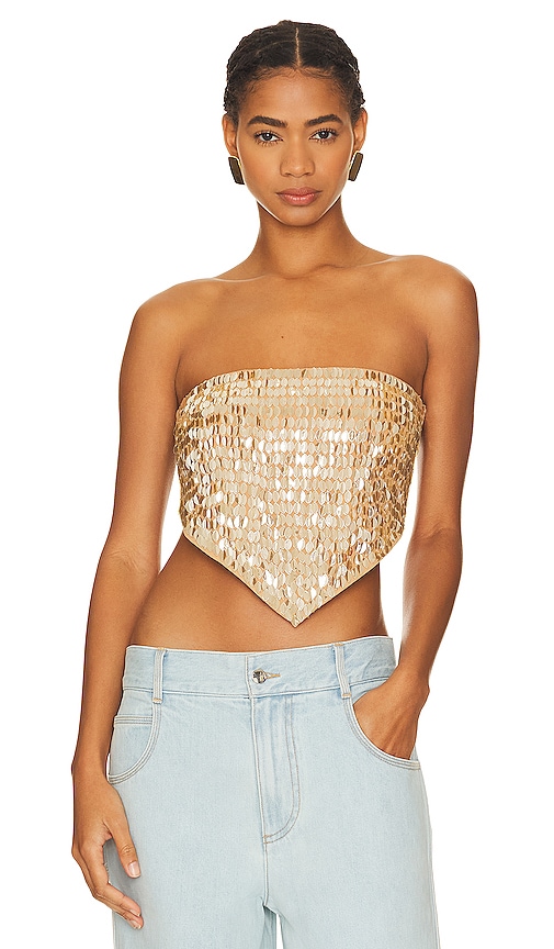 Camila Coelho Mirabel Top en Metallic Gold.  XL. Also en L, M, S
