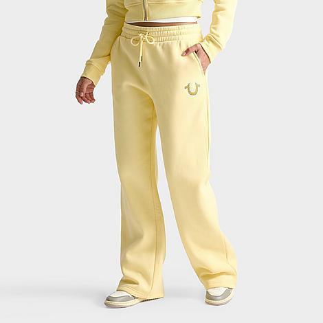 Women's Crystal Script Wide-Leg Jogger Pants in Lemon Meringue