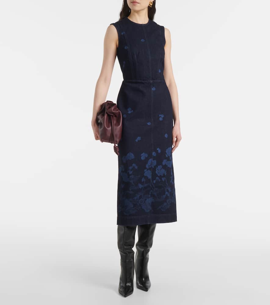 Floral denim midi dress