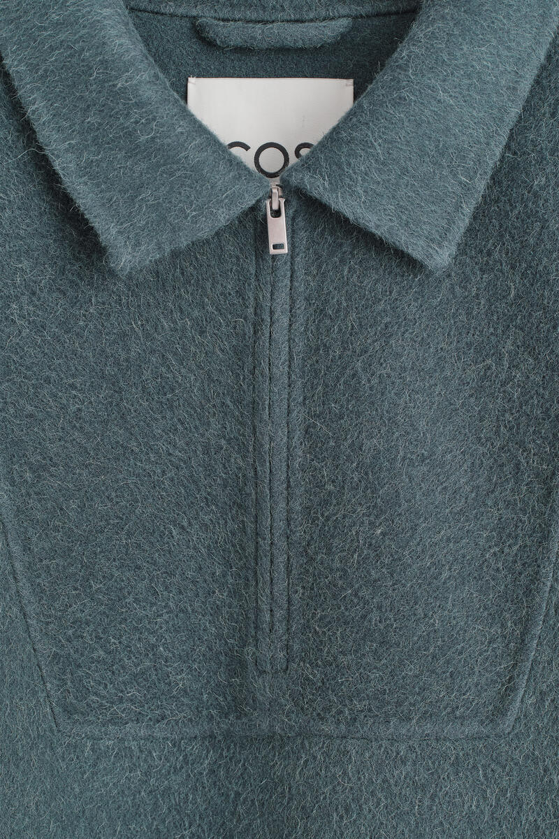 Double-Faced Wool-Blend Zip-Up Overshirt in Turquoise