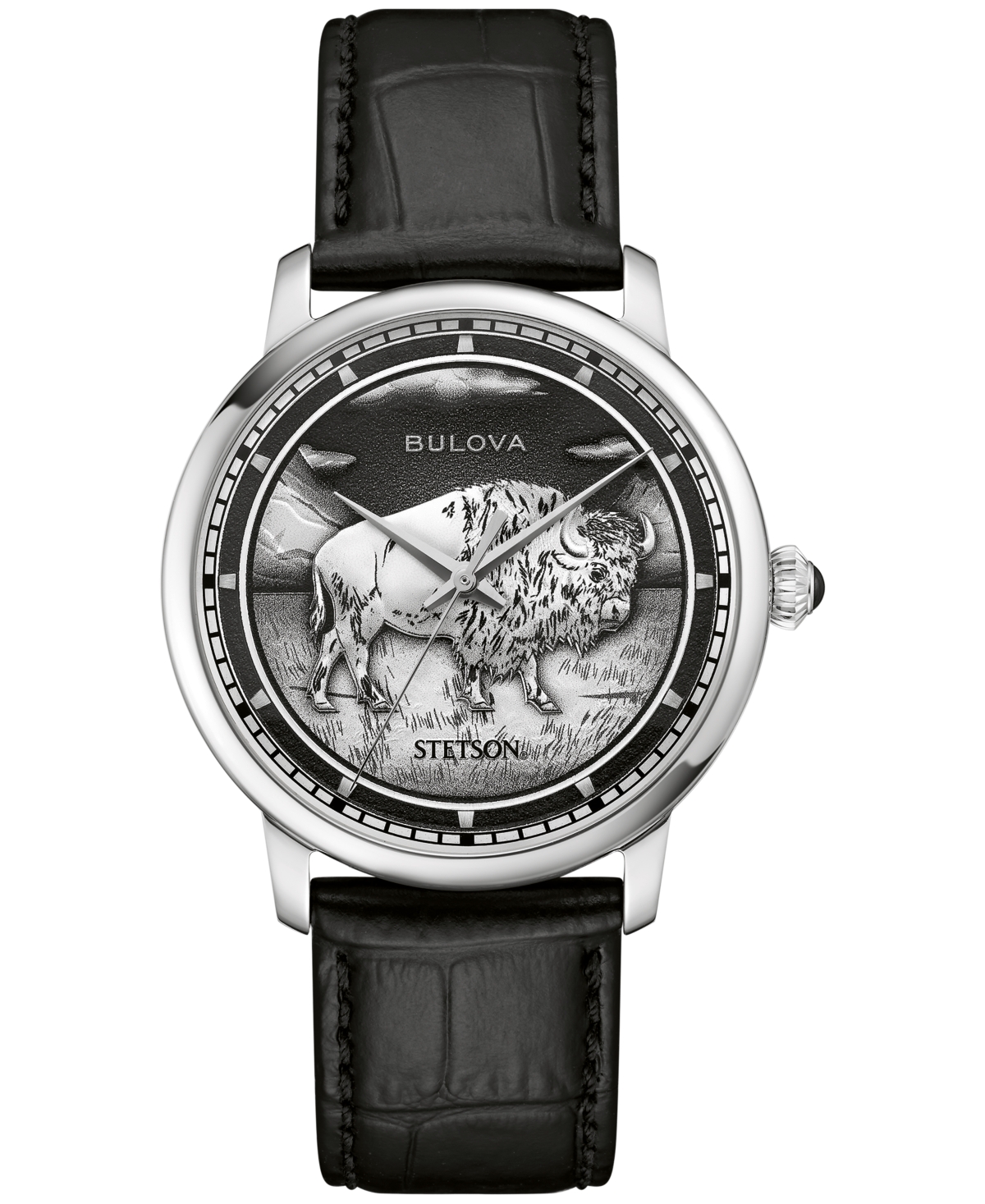 Men's Husdon Stetson Black Leather Strap Watch, 39mm - Black