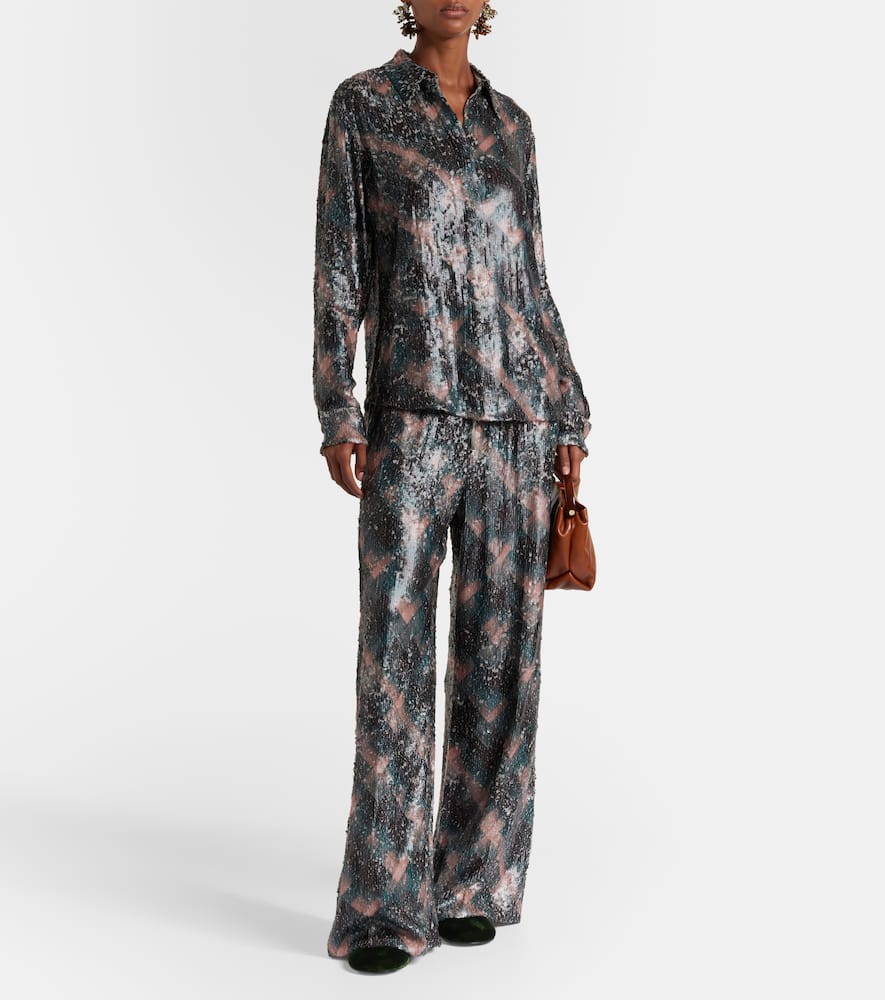 Checked sequined palazzo pants