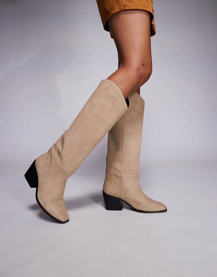 Simmi London Dallas western boots in stone faux suede-Neutral