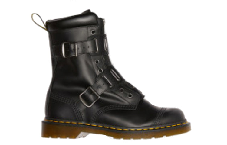 Quynn Smooth Leather Buckle Lace Up Boots 'Black'
