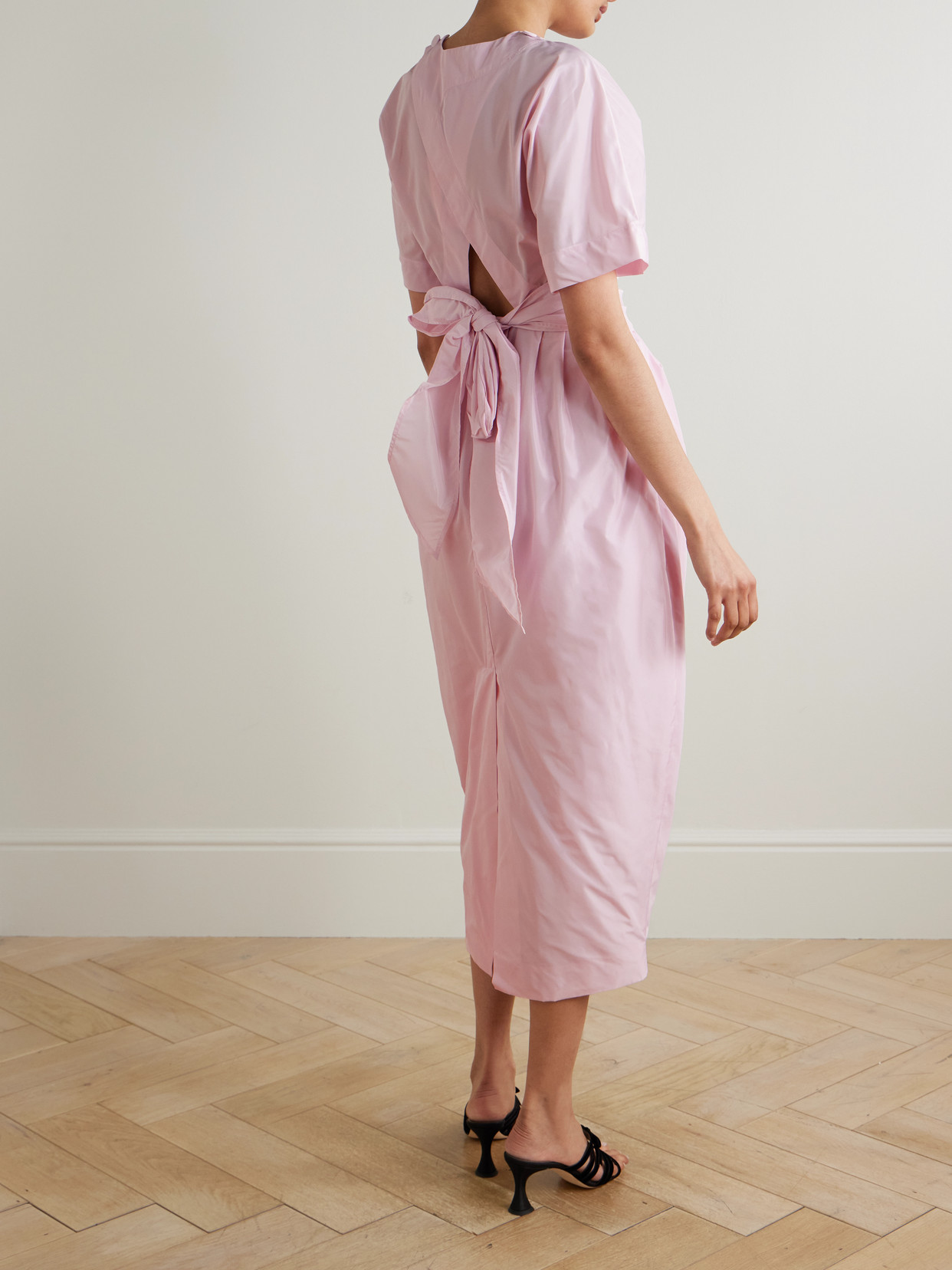 Michelina Tie-detailed Taffeta Midi Dress - Pink