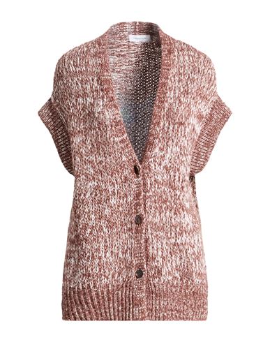 Woman Cardigan Brown Size 12 Linen, Cotton, Polyester