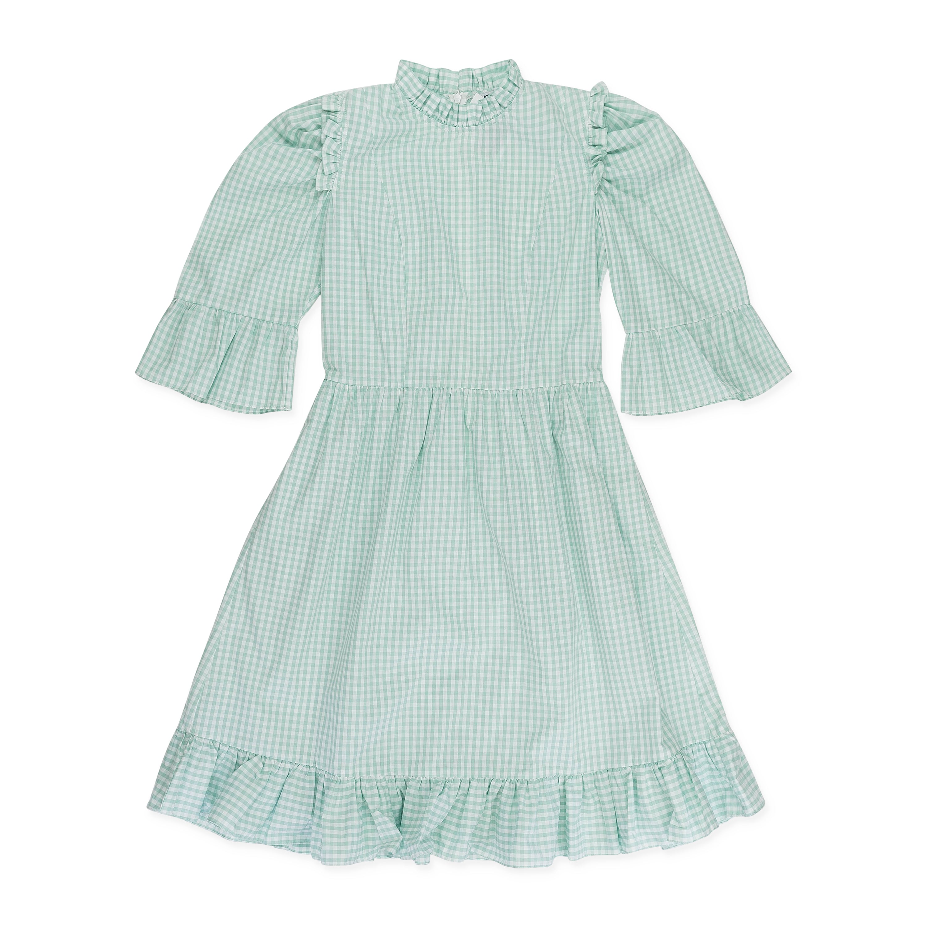 Gingham Spring Prarie Dress - Seafoam
