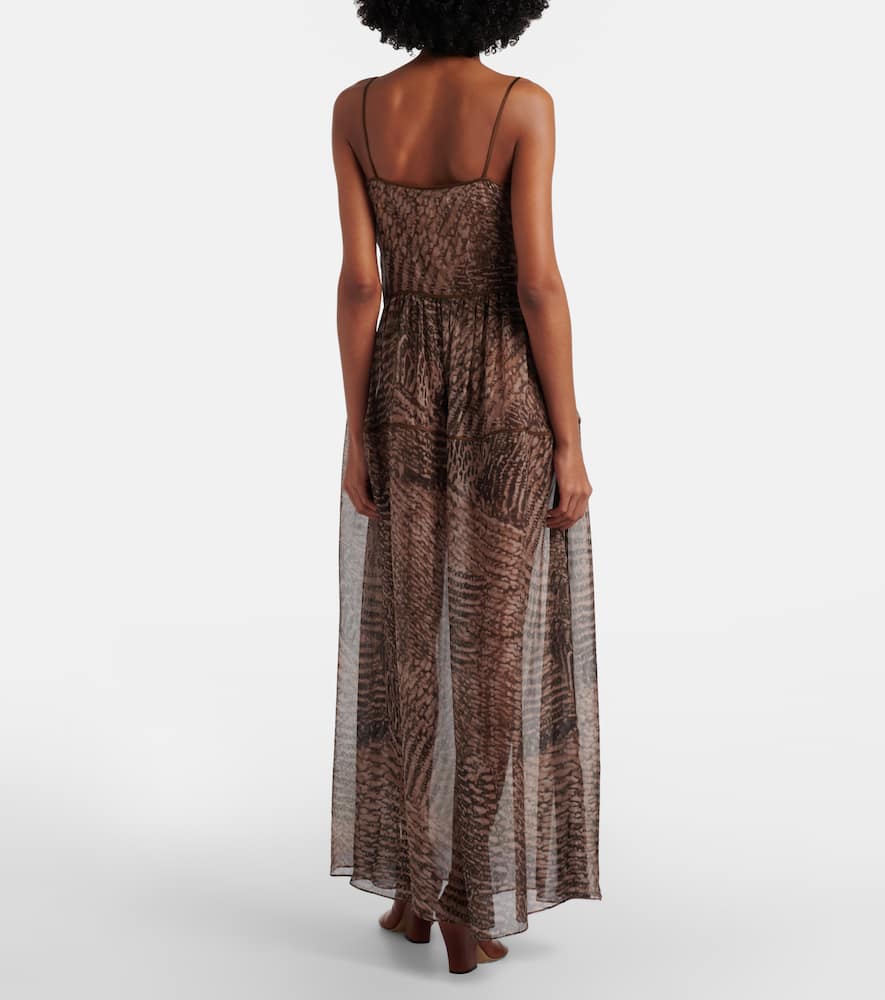 Printed semi-sheer silk maxi dress