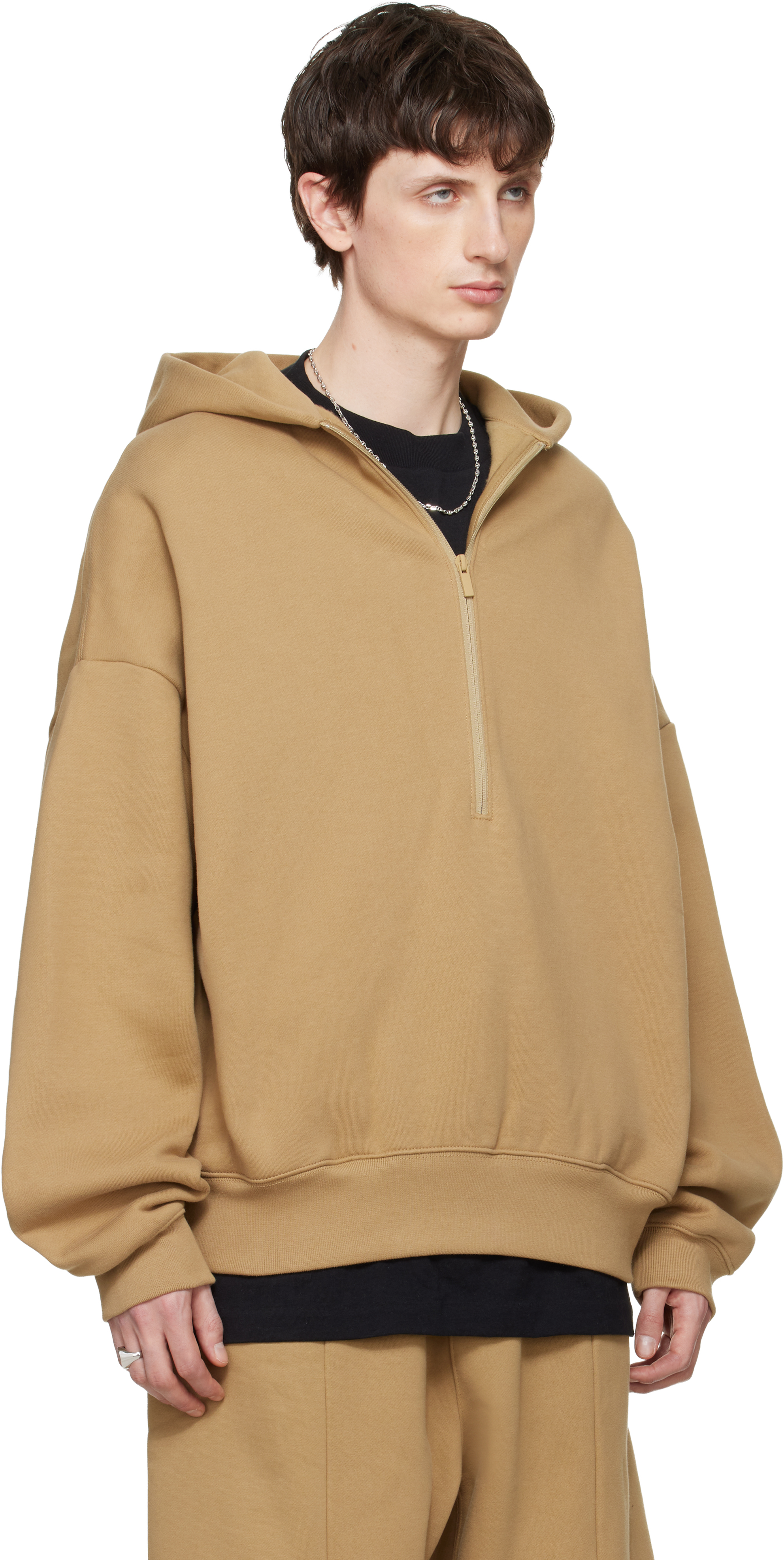 Tan 'Property' Lounge Half Zip Hoodie