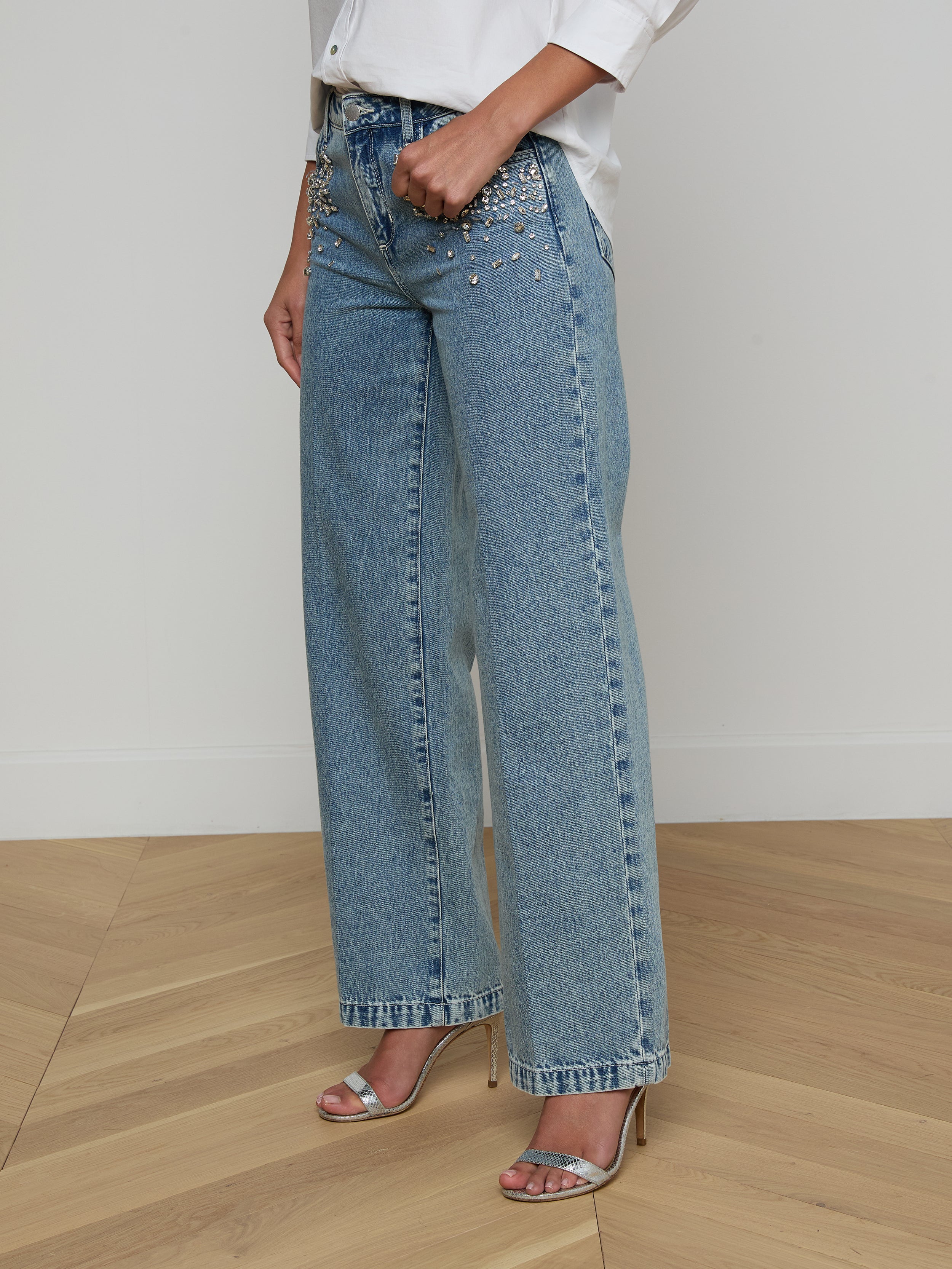 Scottie Embellished Wide-Leg Jean In Malibu