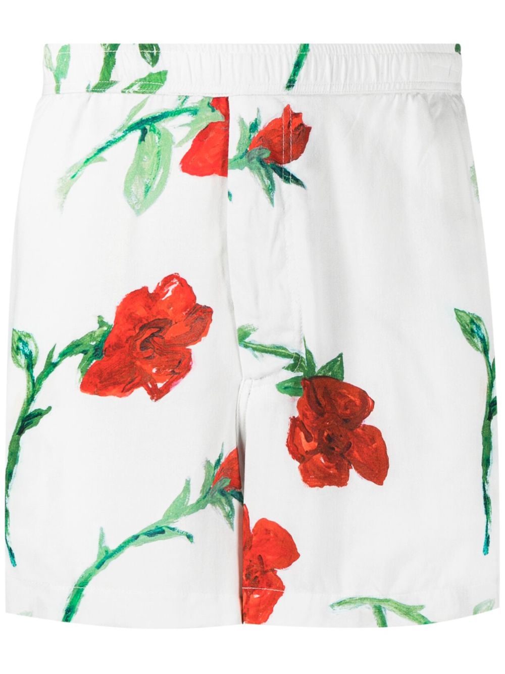 Elasticated-waistband rose-print shorts - White