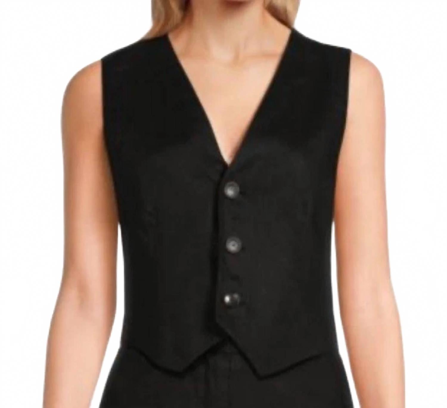 Maxwell Linen Vest In Black