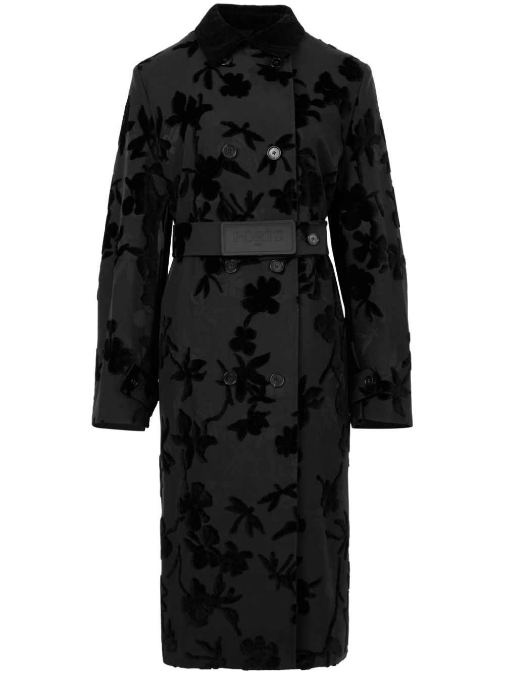 Floral-print trench coat - Black