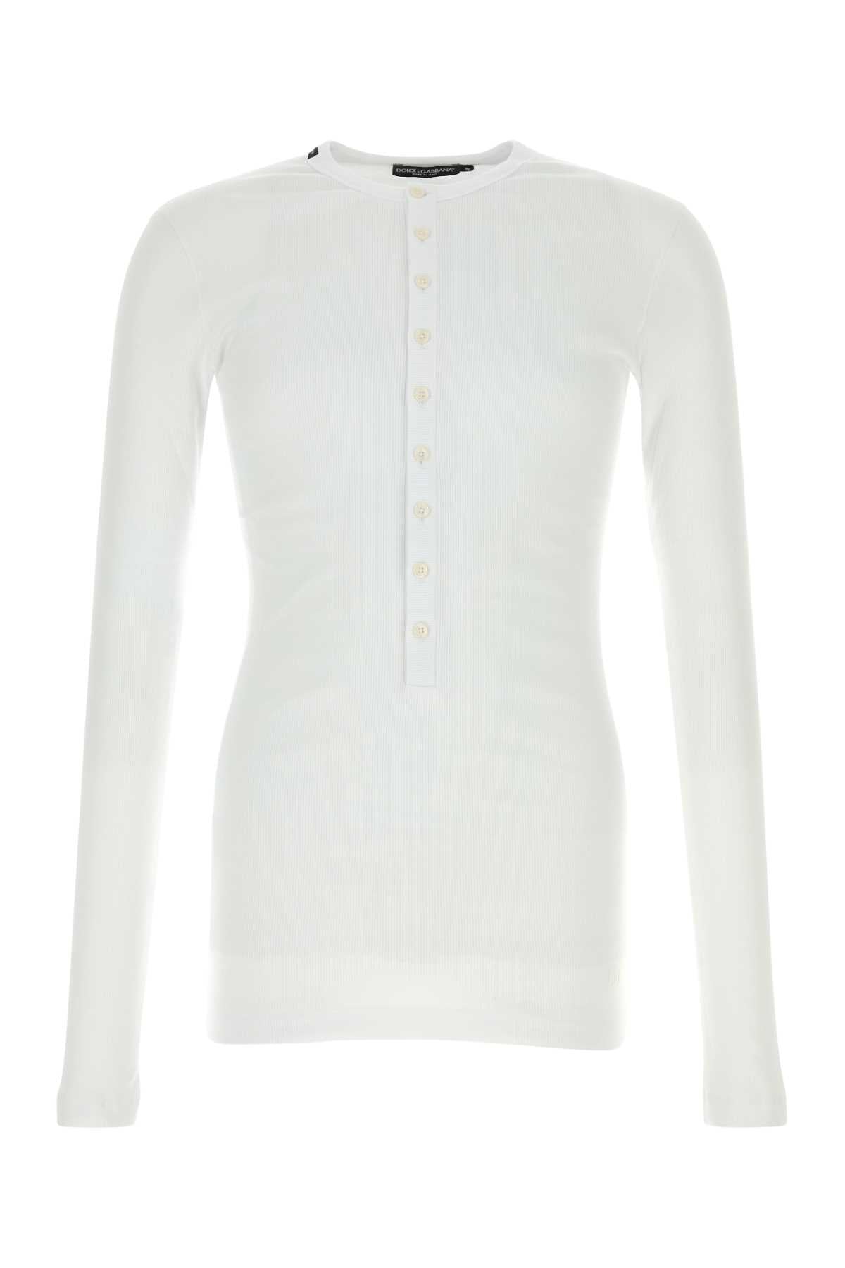 Ribbed Stretch Cotton T-Shirt — White