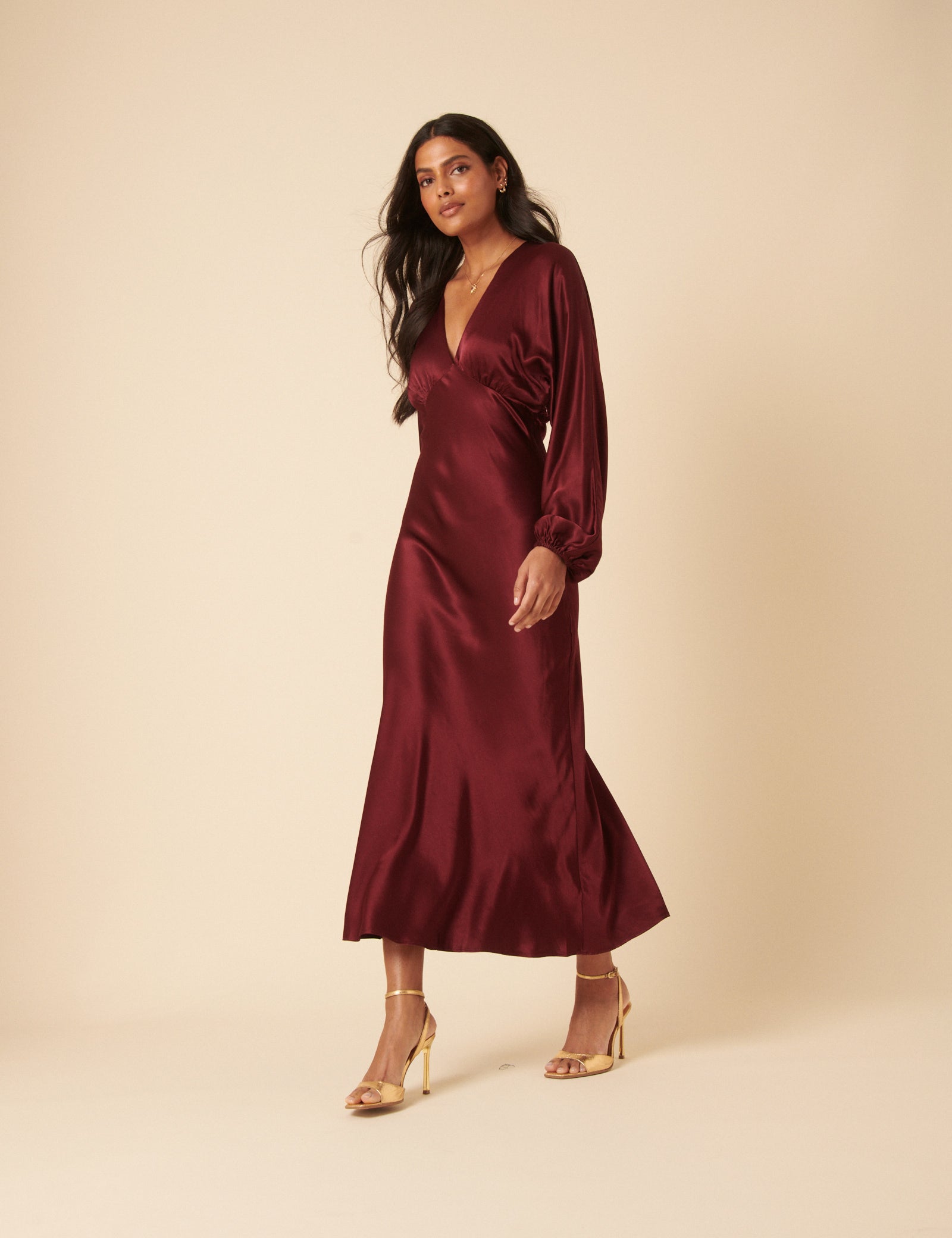 RED Burgundy Satin Allura Midi Dre