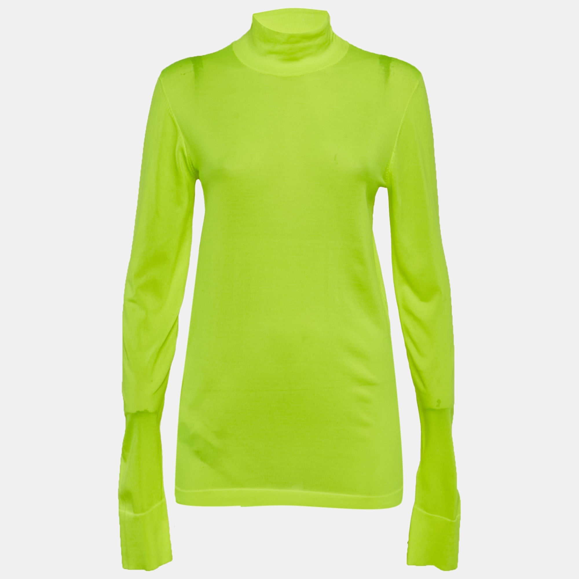 Neon Green Stretch Knit Turtleneck Sweatshirt